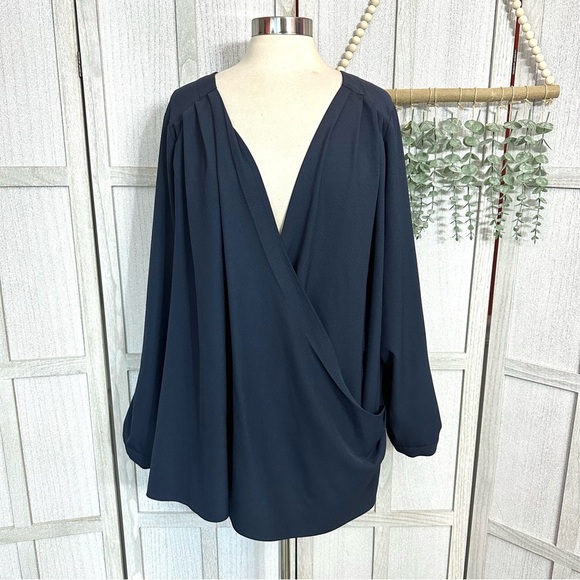 Modcloth Navy Blue Surplice Faux Wrap Top Blouse Shirt Polyester Plus Size 4X - Picture 1 of 8